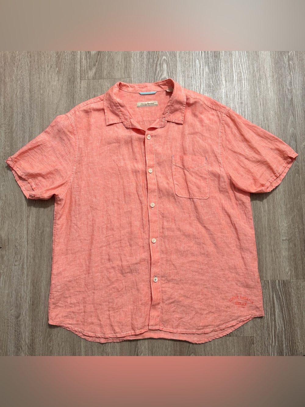 Tommy Bahama Men’s 100% Linen Shirt XXL Coral Short Sleeve Button Up Relax